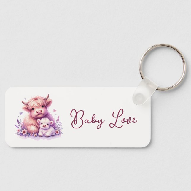 Llavero Adorable Floral Highland Cow Baby Shower (Anverso)
