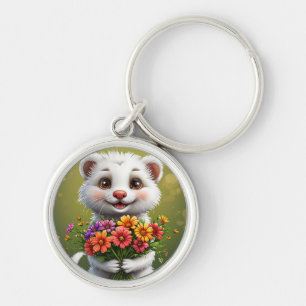 Llavero Adorable hurón blanco de dibujos animados