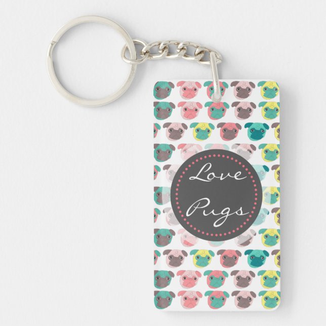 Llavero Adorable ilustracion de tazas coloridas "Love Pugs (Frente)