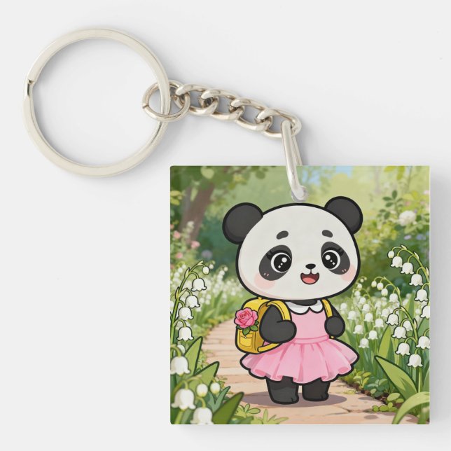 Llavero Adorable Kawaii Panda Girl on a Dreamy Path (Frente)