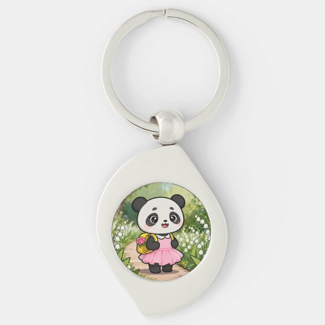 Llavero Adorable Kawaii Panda Girl on a Dreamy Path (Anverso)