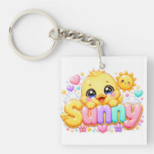 Adorable Kawaii Pollito Soleado Nombre Pastel Rosa
