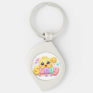 Llavero Adorable Kawaii Pollito Soleado Nombre Pastel Rosa