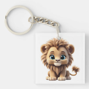 Llavero Adorable Lion Cub Sitting Portrait Illustration