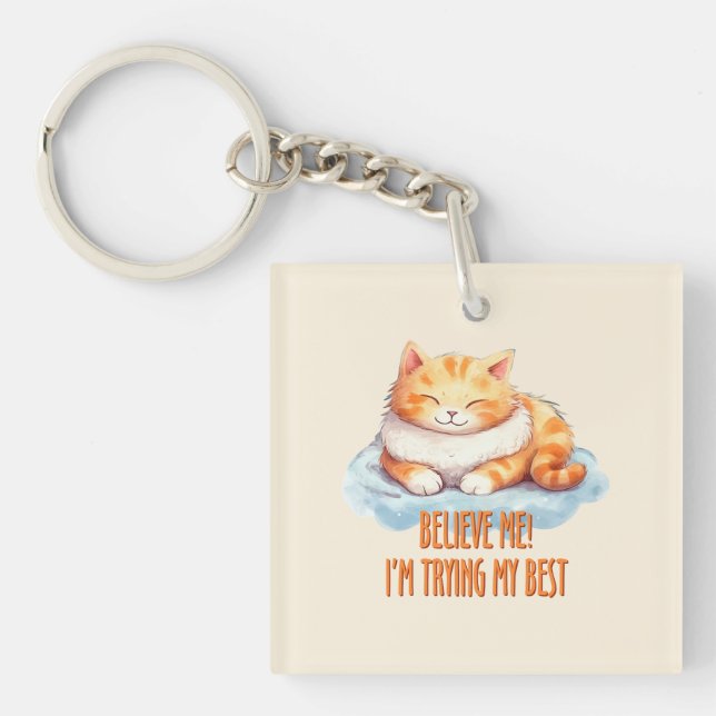 Llavero Adorable Naranja Tabby Cat- Estoy probando lo mejo (Frente)