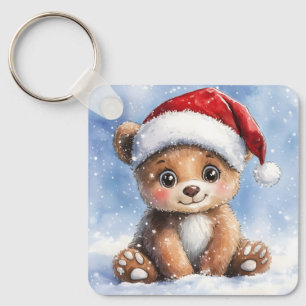 Llavero Adorable Navidad Santa Oso Cachorro Acuarela