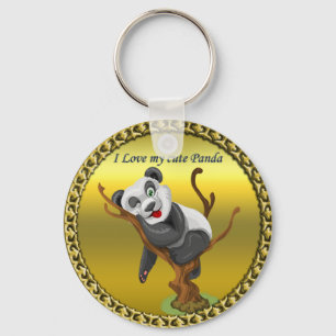 Llavero Adorable oso panda lindo durmiendo en un árbol