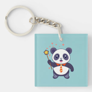 Llavero adorable panda con corbata naranja-amarilla