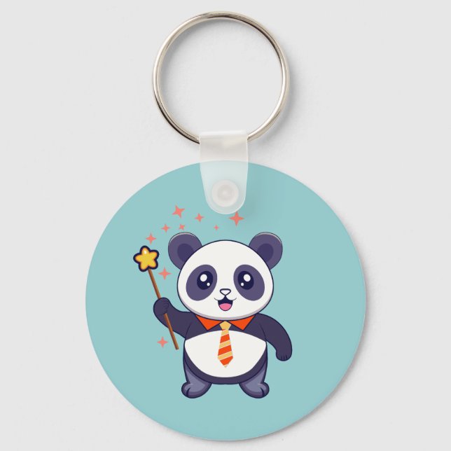 Llavero adorable panda con corbata naranja-amarilla (Anverso)