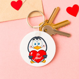 Llavero Adorable Penguin Holding Be Mine Heart