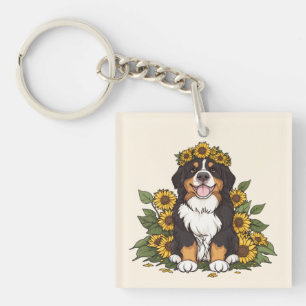 Llavero Adorable perro de montaña de Berna con corona de g