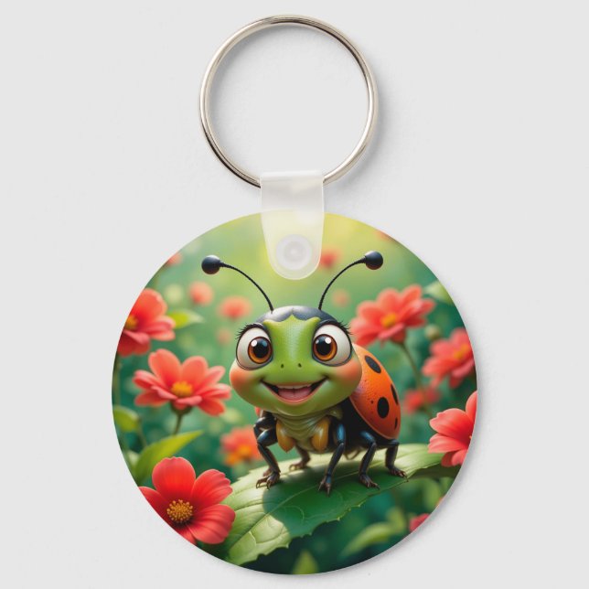 Llavero Adorable Personalizado Ladybug en una hoja (Anverso)