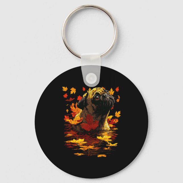 Llavero Adorable Pug With Forest Leaves Cozy Autumn Dog Fa (Anverso)