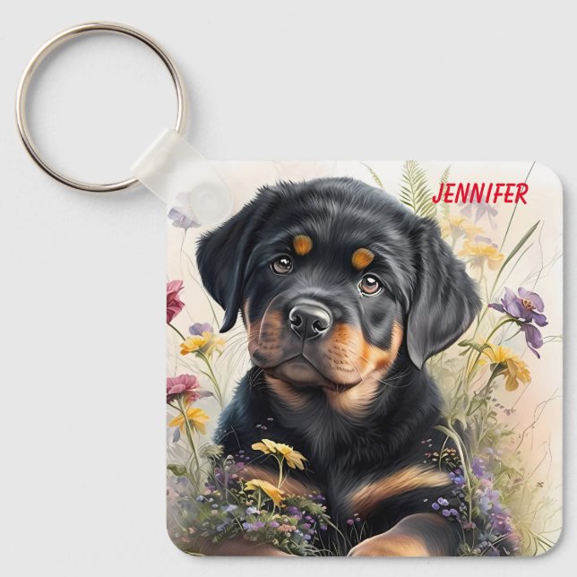 Llavero Adorable Rottweiler Perro Cachorro (Anverso)