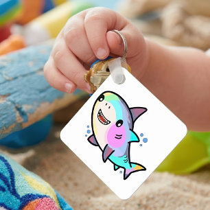 Llavero Adorable tiburón bebé Kawaii con pasteles de arcoí