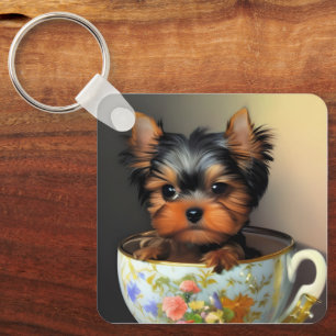 Llavero Adorable Yorkie En Una Tacup