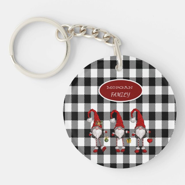 Llavero Adorables gnomo lindos Búfalo Plaid (Frente)