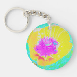 Llavero Adormidera amarilla con centro rosado caliente en 