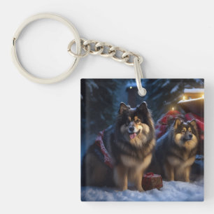 Llavero Adorno de Navidad de Trineo Nevado con Lapphund Fi