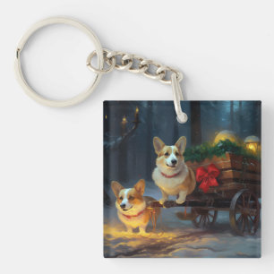 Llavero Adorno de Navidad de Trineo Nevado Corgi