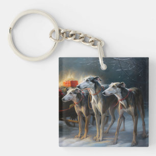 Llavero Adorno de Navidad de Trineo Nevado Greyhound
