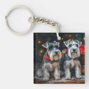 Llavero Adorno de Navidad de trineo nevado Schnauzer