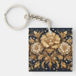 Llavero Adorno Floral Dorado