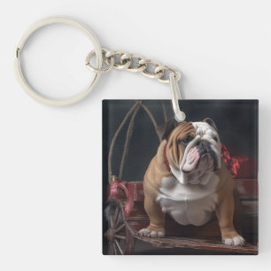 Llavero Adorno Navideño Trineo Nevado Bulldog