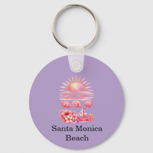 Llavero Aesthetic Pink Beach Sunset Watercolor