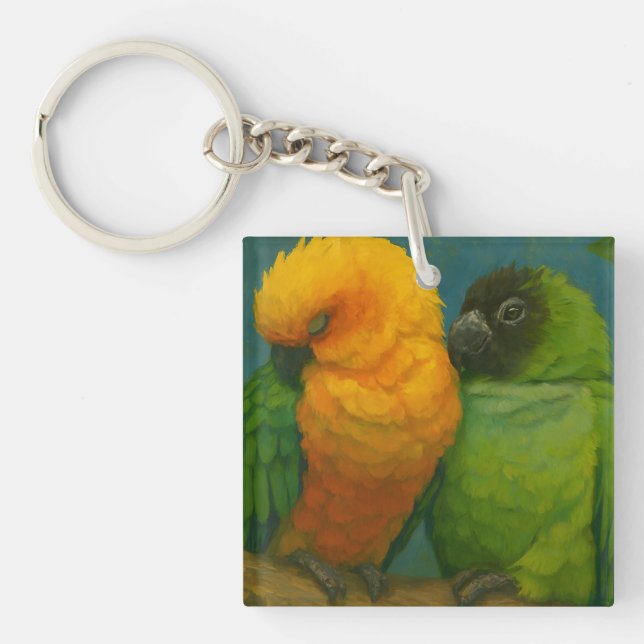Llavero Afecto tropical - loros en luz forestal (Frente)