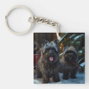Llavero Affenpinscher Paseo en Trineo Nevado Decoración de