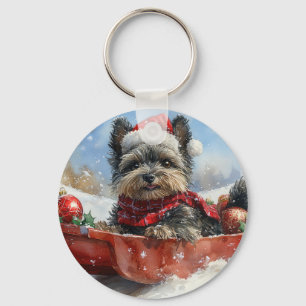 Llavero Affenpinscher Perro en Trineo Deja que Nieve Navid