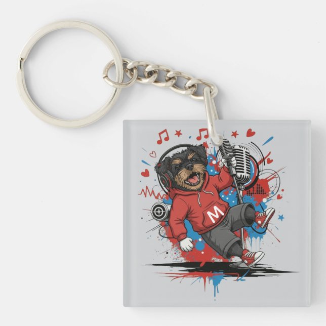 Llavero Affenpinscher Rock Star Singer Musical Podcast Art (Frente)