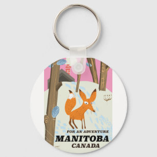 Llavero Afiche de viaje al estilo vintage de Manitoba Cana