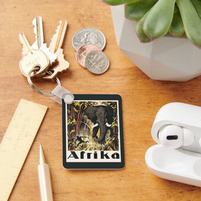 Llavero Afiche de viaje de África de la época vieja, elefa (Escritorio )