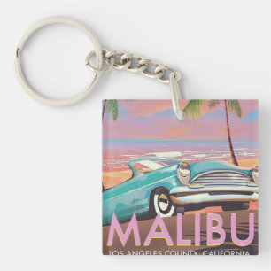 Llavero Afiche de viajes de Malibu, Los Ángeles, Californi