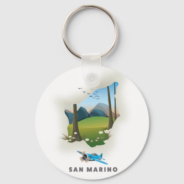 Llavero Afiche ilustrado de viaje de San Marino. (Anverso)