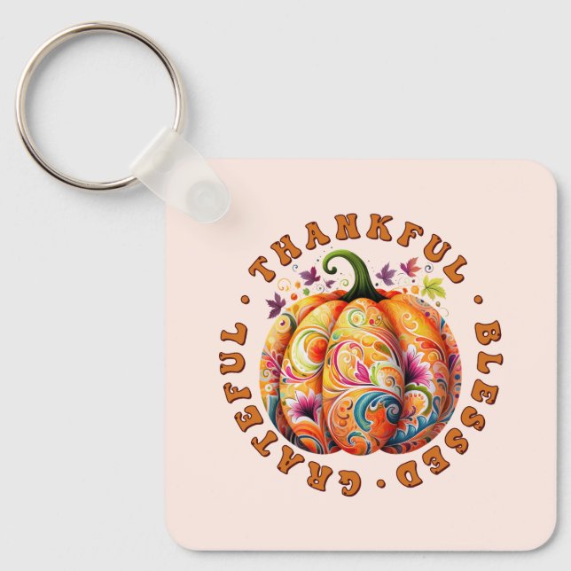 Llavero Afortunada, bendecida calabaza floral (Anverso)