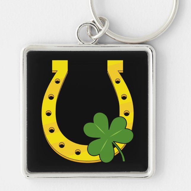 Llavero Afortunado Horseheno de Oro con Shamrock en negro (Frente)