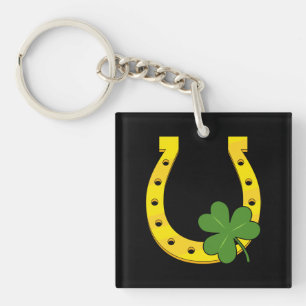 Llavero Afortunado Horseheno de Oro con Shamrock en negro