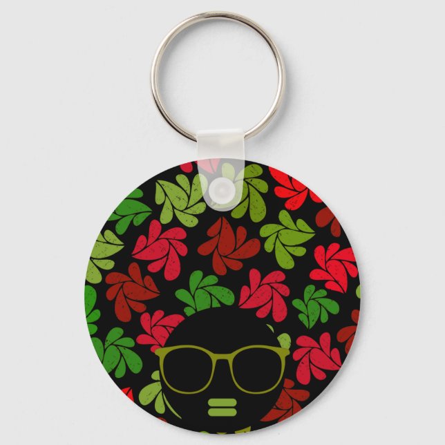 Llavero Afro Diva Rojo Rosa Verde (Anverso)