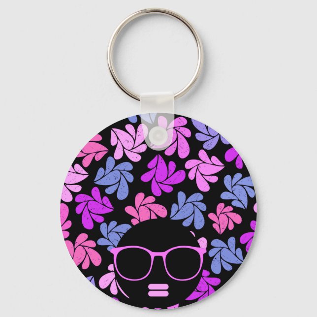 Llavero Afro Diva Rosa Lavanda Azul (Anverso)