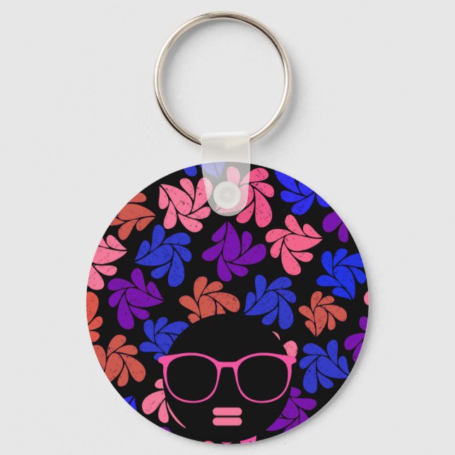 Llavero Afro Diva Rosa Lavanda Azul (Anverso)