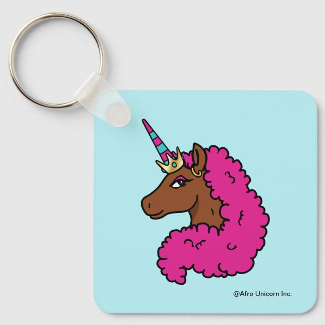 Llavero Afro Unicornio rosa caliente (Anverso)