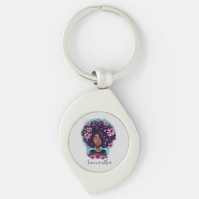 Llavero Afromujer floral esparkling (Anverso)