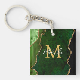 Llavero Agante de mármol verde y oro