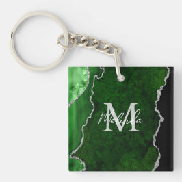 Llavero Agante de mármol verde y plateado