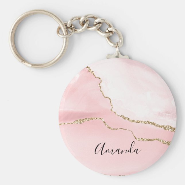 Llavero Agante Rubor rosa con cinta dorada elegante (Frente)