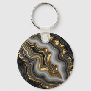 Llavero Ágata Geoda de Mármol de Lujo Oro Negro