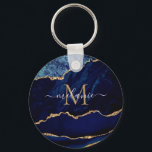 Llavero Agate Navy Blue Gold Monograma Nombre Keychain<br><div class="desc">Monograma Agate Navy Blue Gold Gemstone Geode Purpurina Sparkle Cumpleaños Personalizado - Aniversario o Regalo Boda / Proveedor - Añadir Su Carta / Nombre - Texto o Eliminar - Hacer Su Regalo Especial - Redimensionar y mover o eliminar y agregar texto / elementos con la herramienta de personalización. Diseño de...</div>